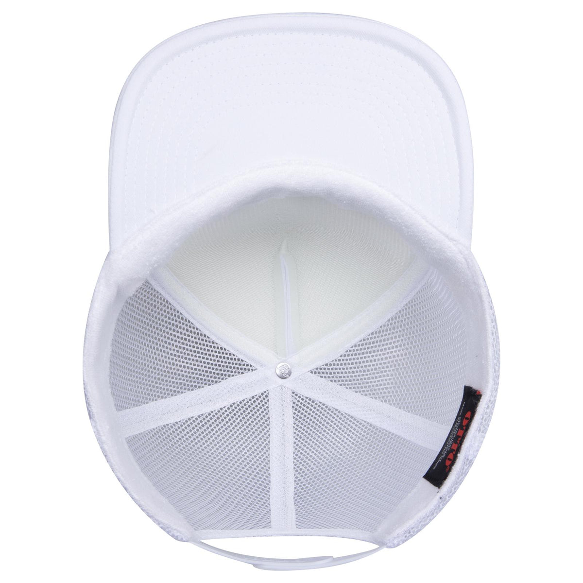 Inside View of 016 - White OTTO CAP "OTTO SNAP" 5 Panel High Crown Mesh Back Trucker Snapback Hat