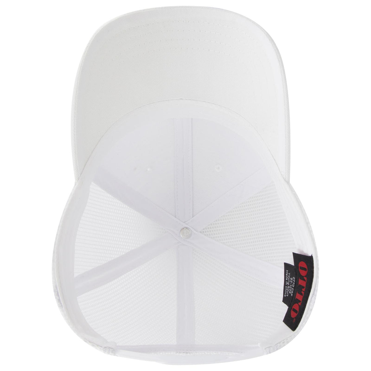 Inside View of 016A - White OTTO CAP 6 Panel Low Profile Mesh Back Trucker Hat
