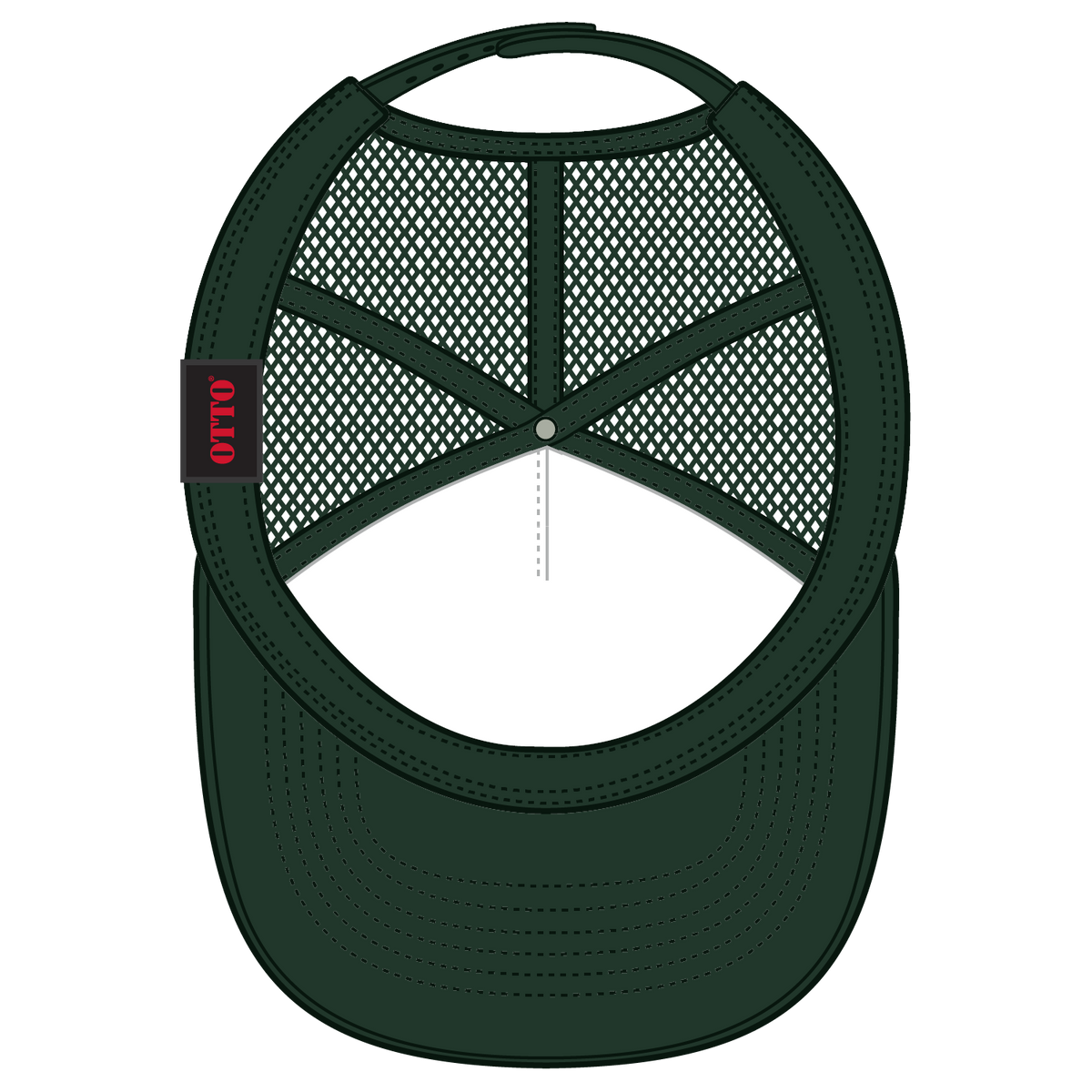 Inside View of 017 - Dk. Green OTTO CAP 5 Panel High Crown Mesh Back Trucker Hat