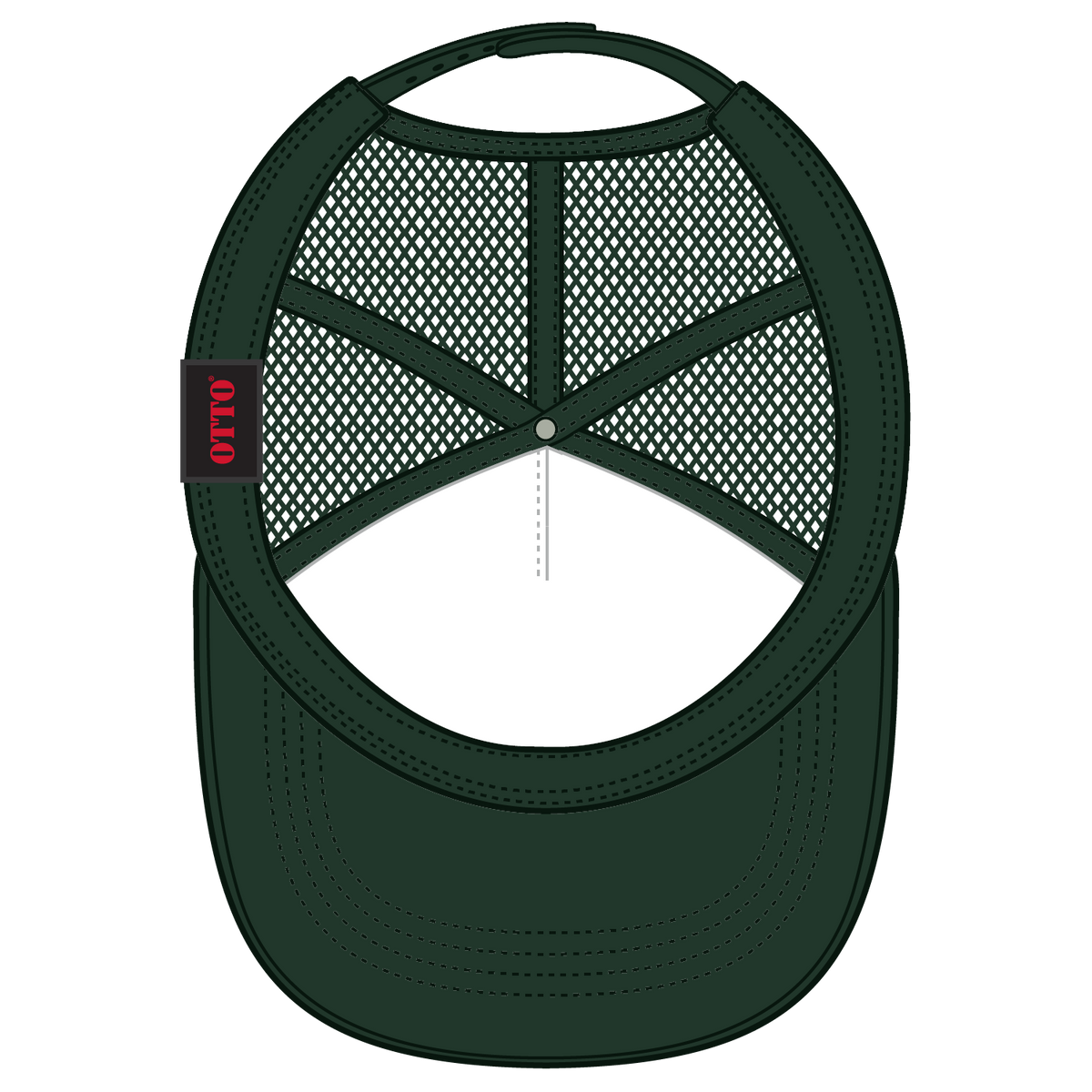 Inside View of 017 - Dk. Green OTTO CAP 5 Panel High Crown Mesh Back Trucker Hat