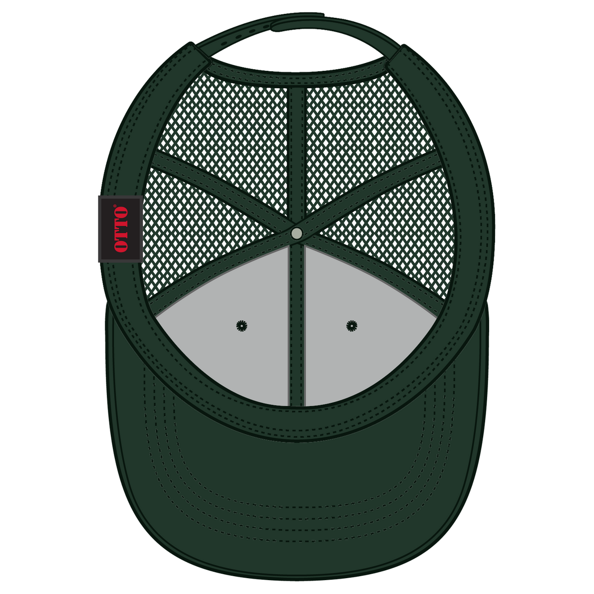 Inside View of 017 - Dk. Green OTTO CAP 6 Panel Mid Profile Mesh Back Trucker Hat
