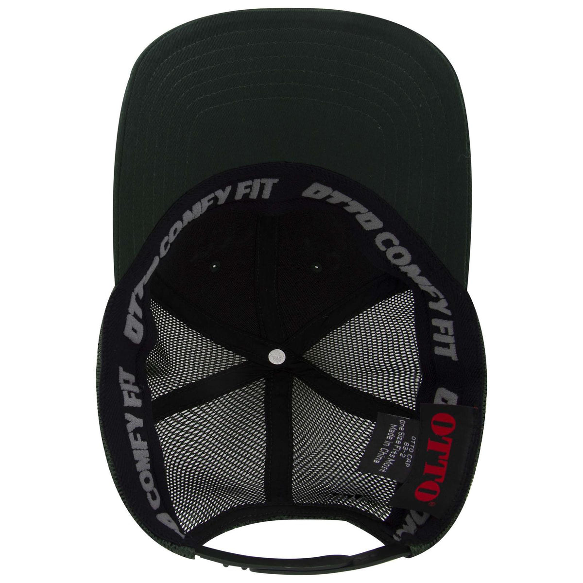 Inside View of 017 - Dk. Green OTTO CAP "OTTO COMFY FIT" 6 Panel Low Profile Mesh Back Trucker Hat