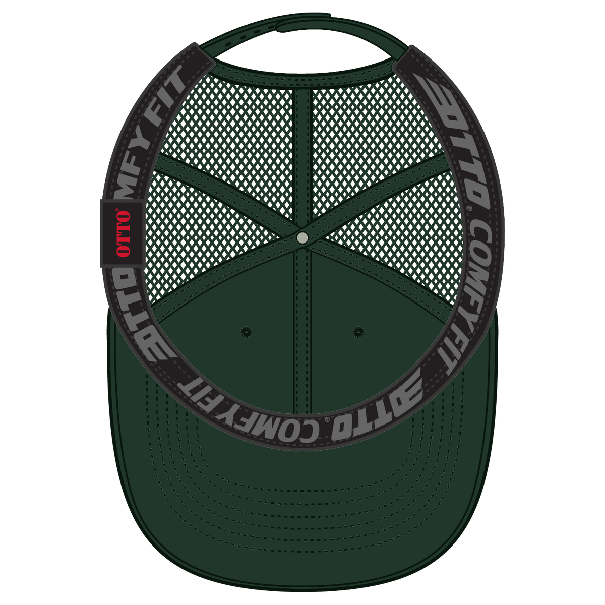 Inside View of 017 - Dk. Green OTTO CAP "OTTO COMFY FIT" 6 Panel Low Profile Mesh Back Trucker Hat
