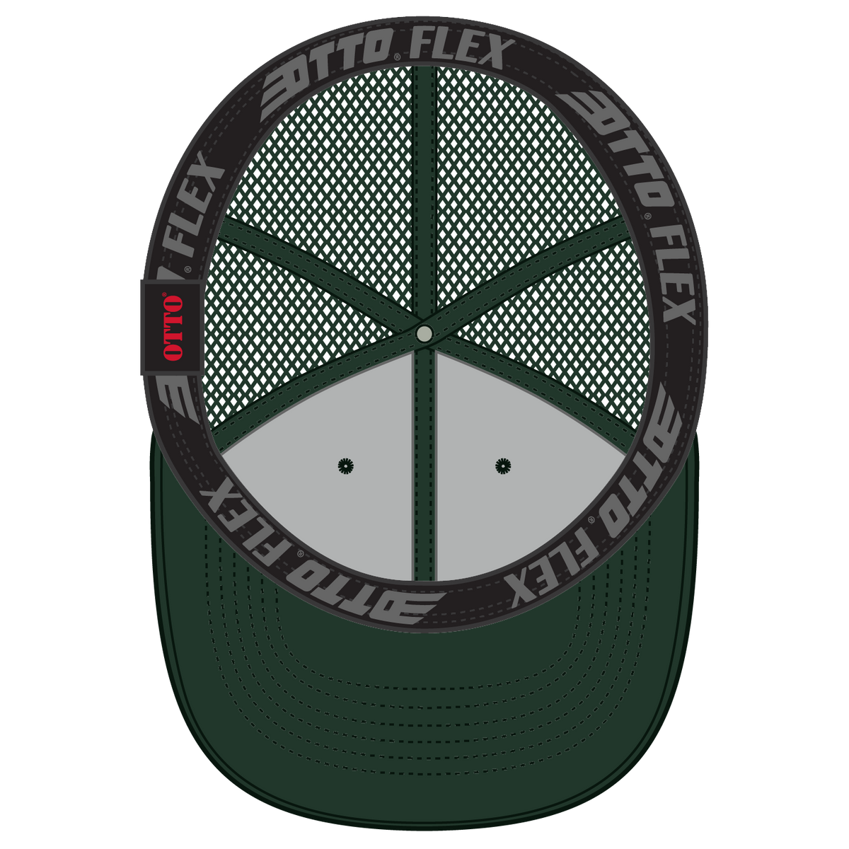 Inside View of 017 - Dk. Green OTTO CAP "OTTO FLEX" Fitted 6 Panel Low Profile Mesh Back Trucker Hat