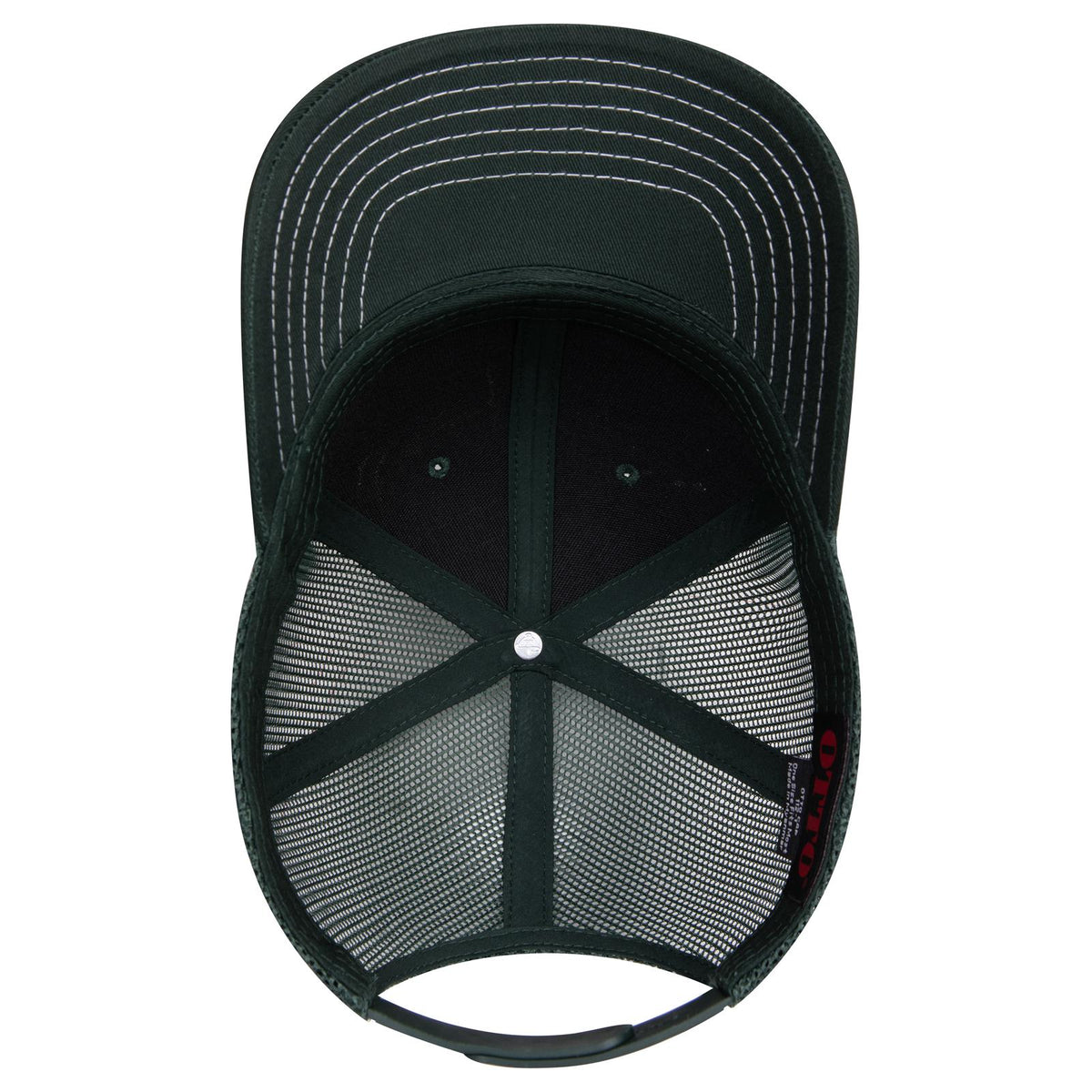 Inside View of 017A - Dk. Green OTTO CAP 6 Panel Mid Profile Mesh Back Trucker Hat
