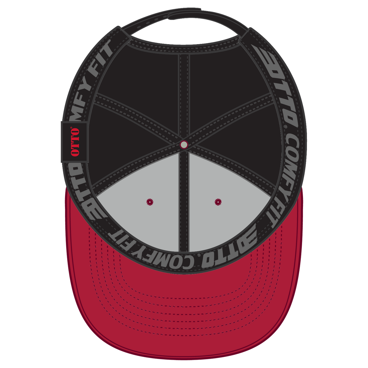 Inside View of 020203 - Red/Red/Blk OTTO CAP "OTTO COMFY FIT" 6 Panel Low Profile Mesh Back Trucker Hat