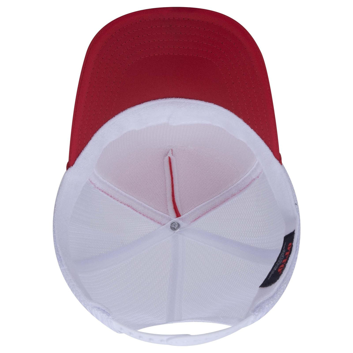 Inside View of 020216 - Red/Red/Wht OTTO CAP 5 Panel High Crown Mesh Back Trucker Hat