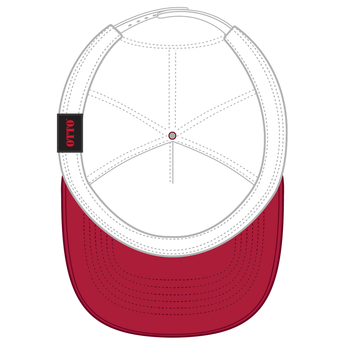 Inside View of 020216 - Red/Red/Wht OTTO CAP 5 Panel High Crown Mesh Back Trucker Hat