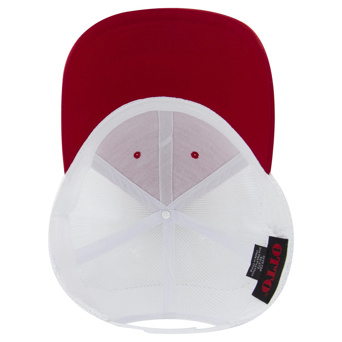 Inside View of 020216 - Red/Red/Wht OTTO CAP 6 Panel Low Profile Mesh Back Trucker Hat