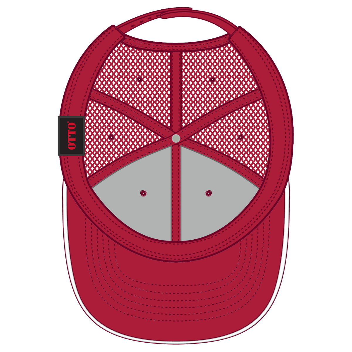 Inside View of 020216 - Red/Red/Wht OTTO CAP 6 Panel Low Profile Mesh Back Trucker Hat
