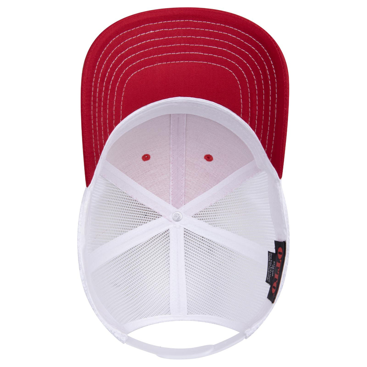 Inside View of 020216 - Red/Red/Wht OTTO CAP 6 Panel Mid Profile Mesh Back Trucker Hat