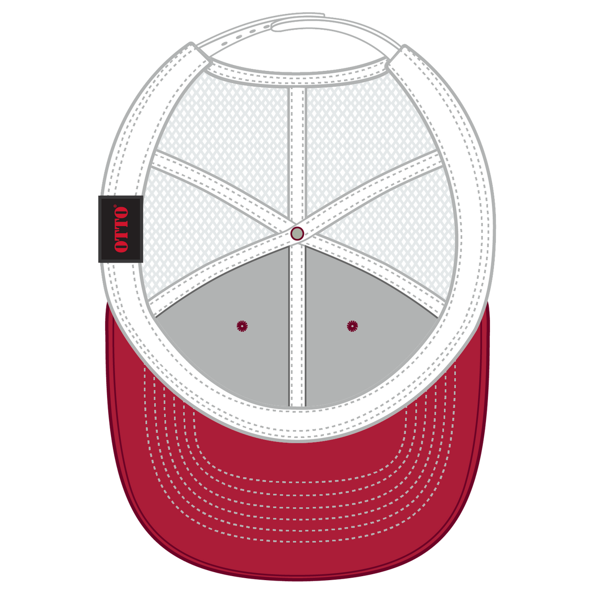 Inside View of 020216 - Red/Red/Wht OTTO CAP 6 Panel Mid Profile Mesh Back Trucker Hat