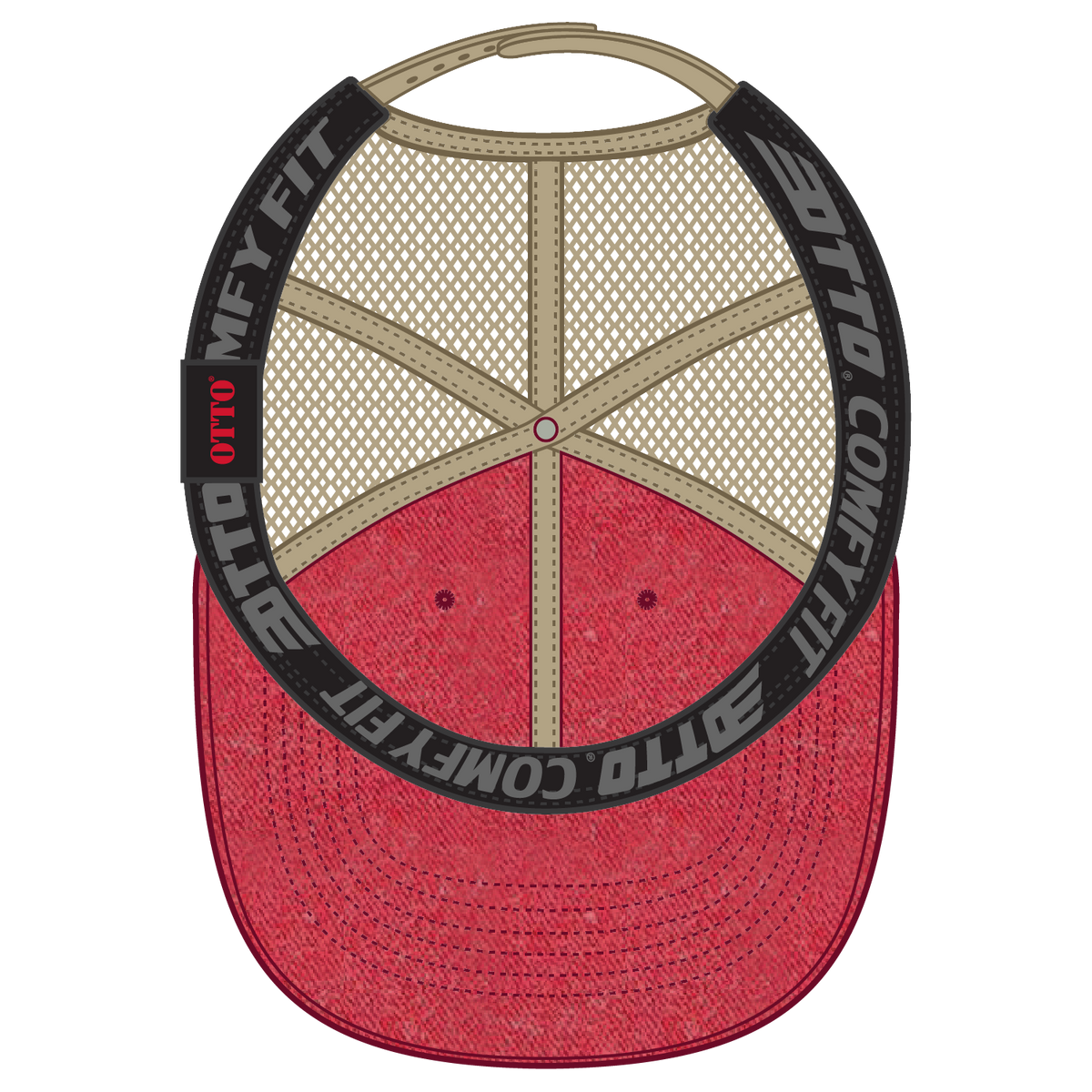 Inside View of 020232 - Red/Red/Kha OTTO CAP "OTTO COMFY FIT" 6 Panel Low Profile Mesh Back Trucker Hat