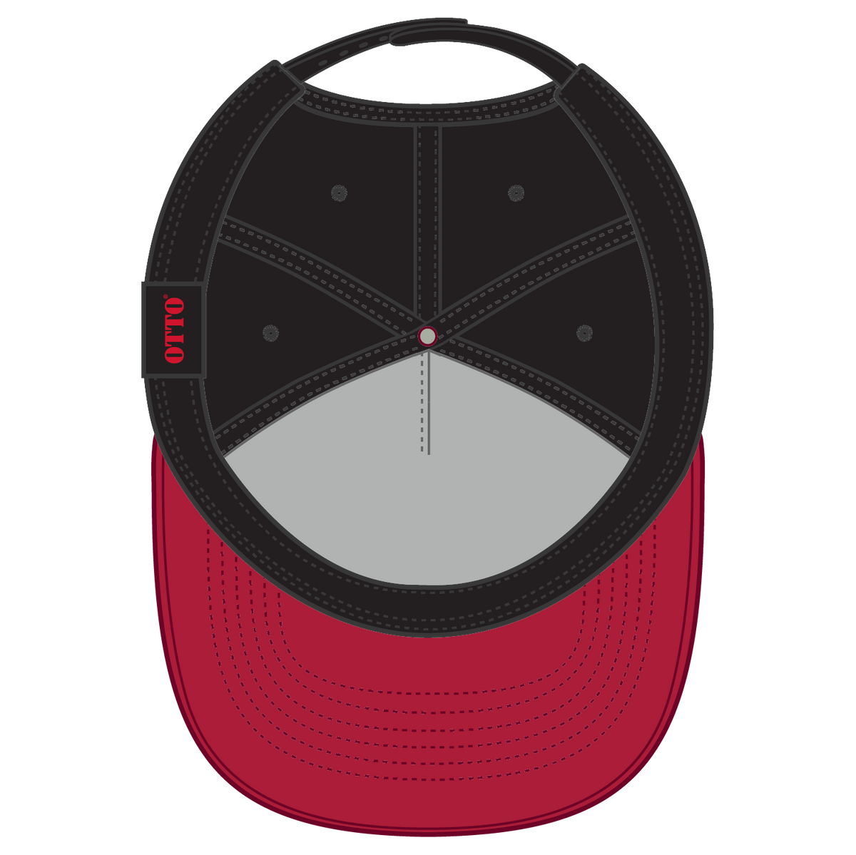 Inside View of 0203 - Red/Blk OTTO CAP 5 Panel Mid Profile Baseball Cap