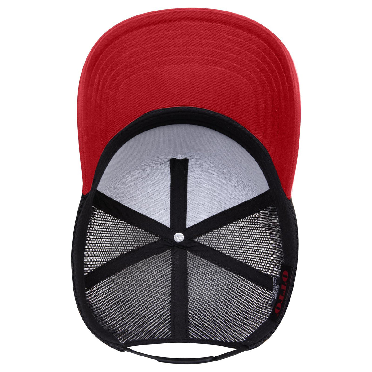 Inside View of 0203 - Red/Blk OTTO CAP 5 Panel Mid Profile Mesh Back Trucker Hat