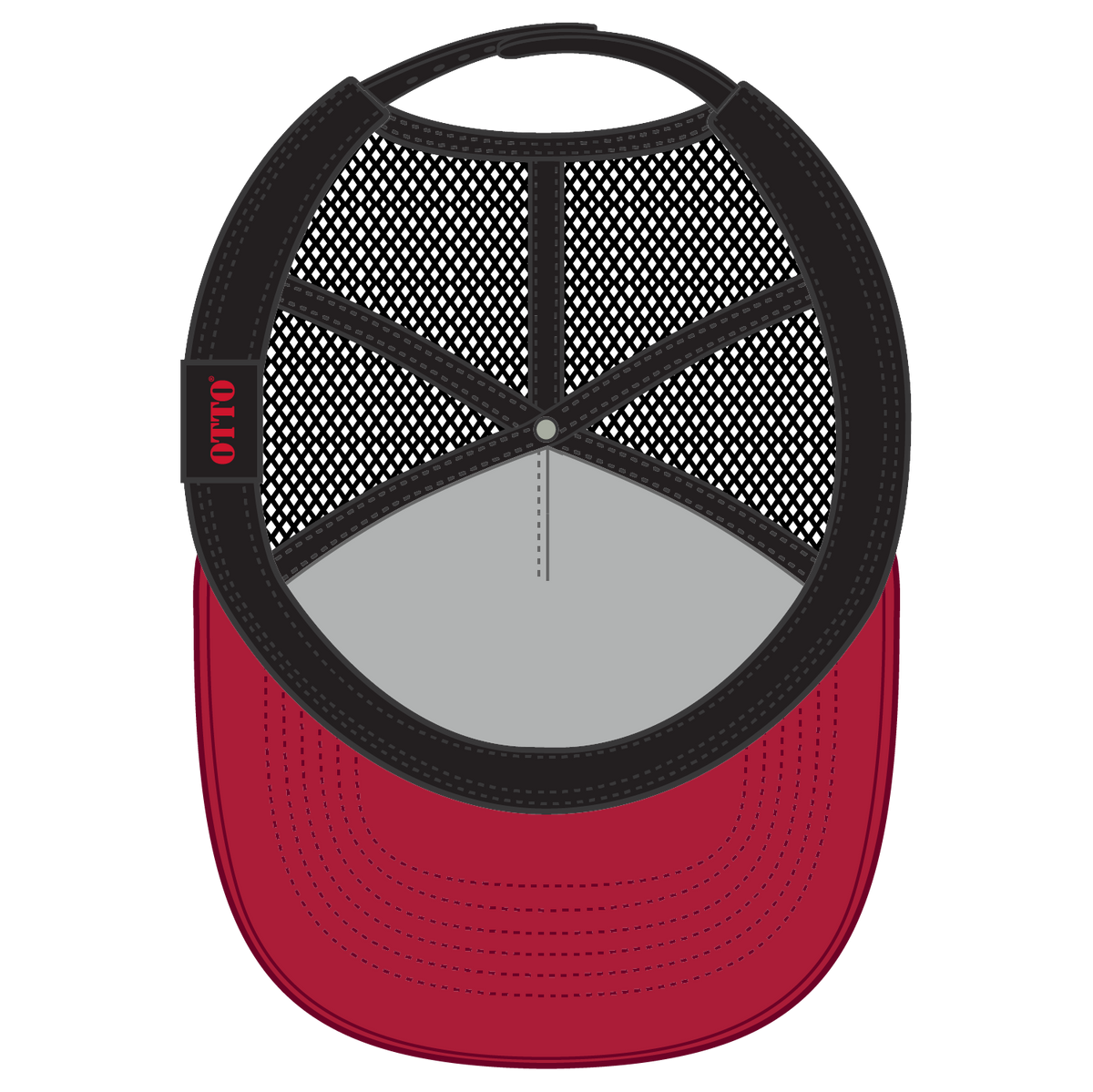 Inside View of 0203 - Red/Blk OTTO CAP 5 Panel Mid Profile Mesh Back Trucker Hat