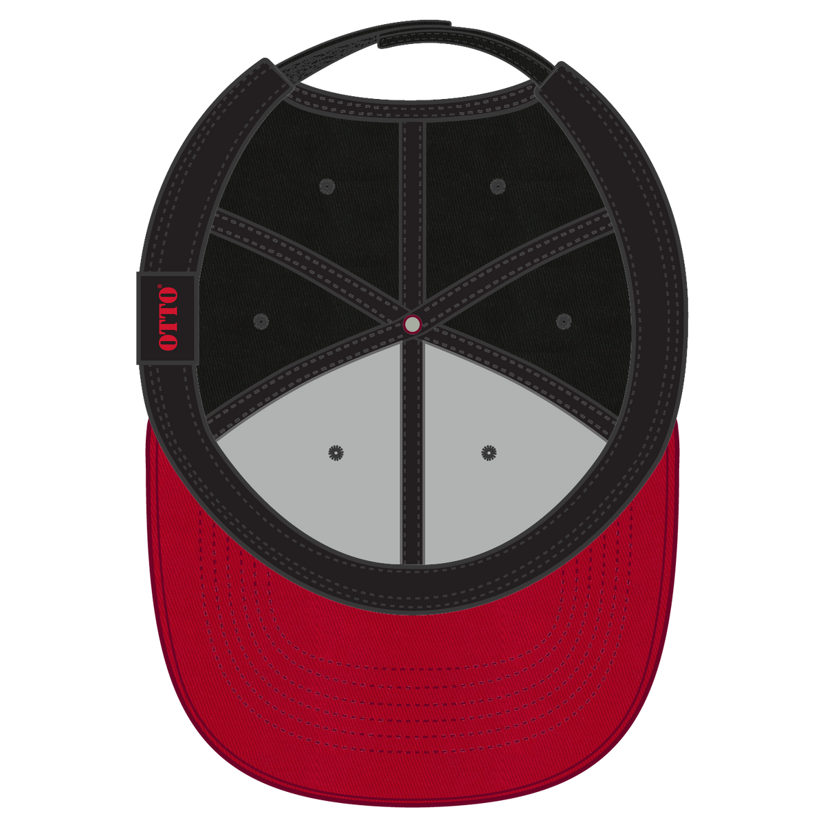 Inside View of 020303 - Red/Blk/Blk OTTO CAP 6 Panel Low Profile Baseball Cap