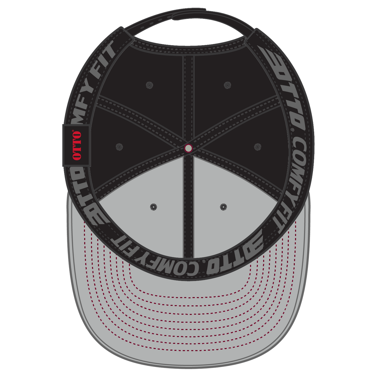Inside View of 020303 - Red/Blk/Blk OTTO CAP "OTTO COMFY FIT" 6 Panel Pro Style Snapback Hat