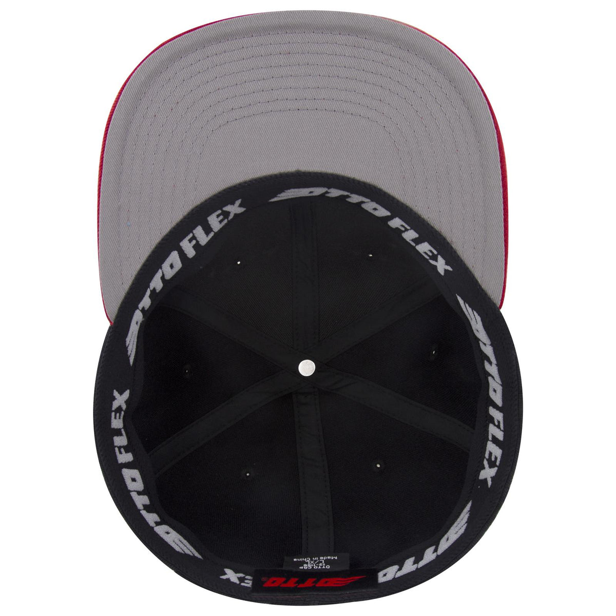 Inside View of 020303 - Red/Blk/Blk OTTO CAP "OTTO FLEX" Fitted 6 Panel Pro Style Baseball Cap