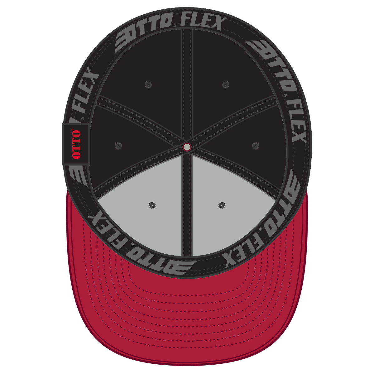 Inside View of 020303 - Red/Blk/Blk OTTO CAP "OTTO FLEX" Fitted 6 Panel Pro Style Baseball Cap