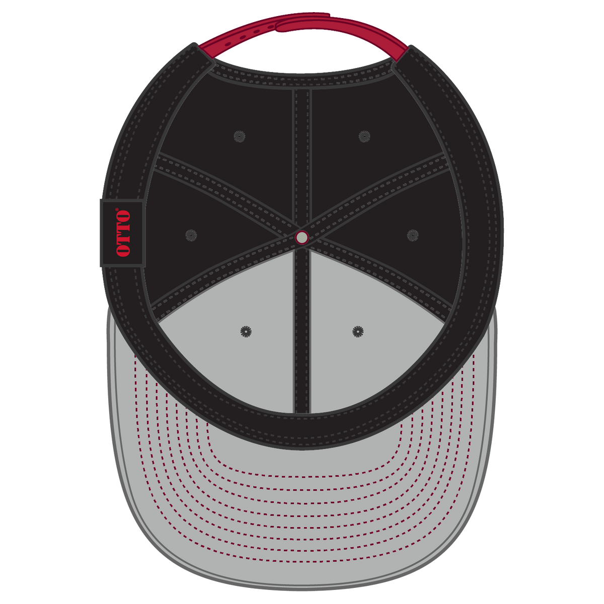 Inside View of 020303 - Red/Blk/Blk OTTO CAP "OTTO SNAP" 6 Panel Pro Style Snapback Hat