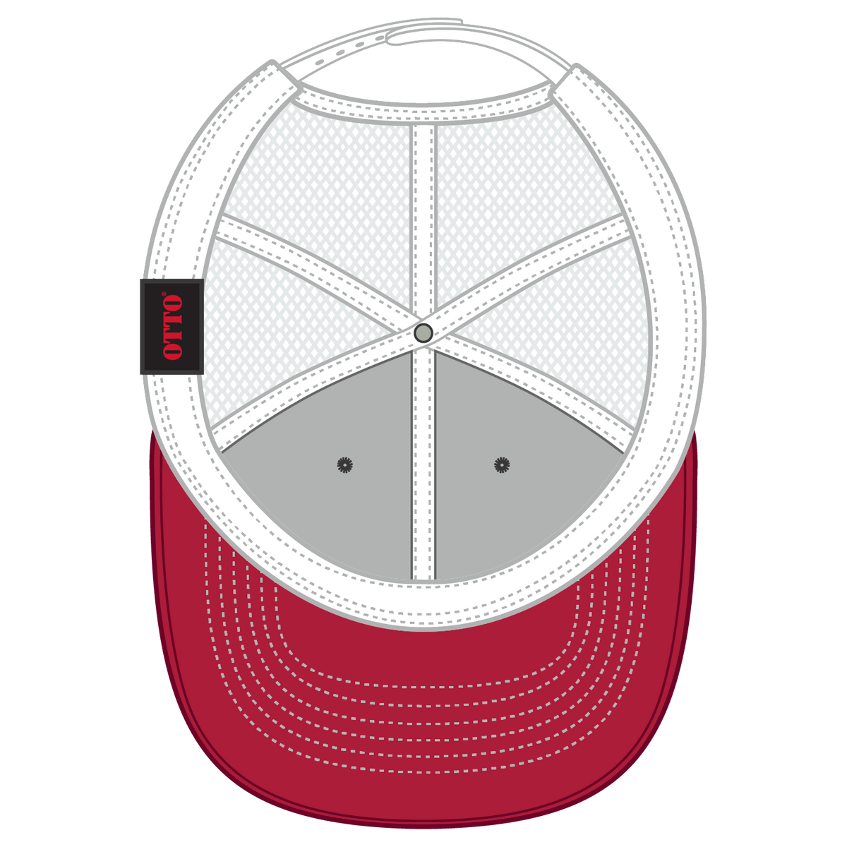 Inside View of 020316 - Red/Blk/Wht OTTO CAP 6 Panel Low Profile Mesh Back Trucker Hat