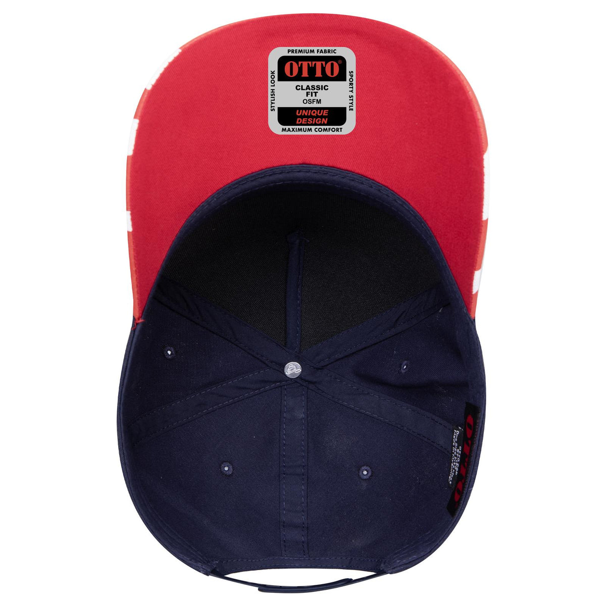 Inside View of 0204 - Red/Nvy OTTO CAP 5 Panel Mid Profile Baseball Cap