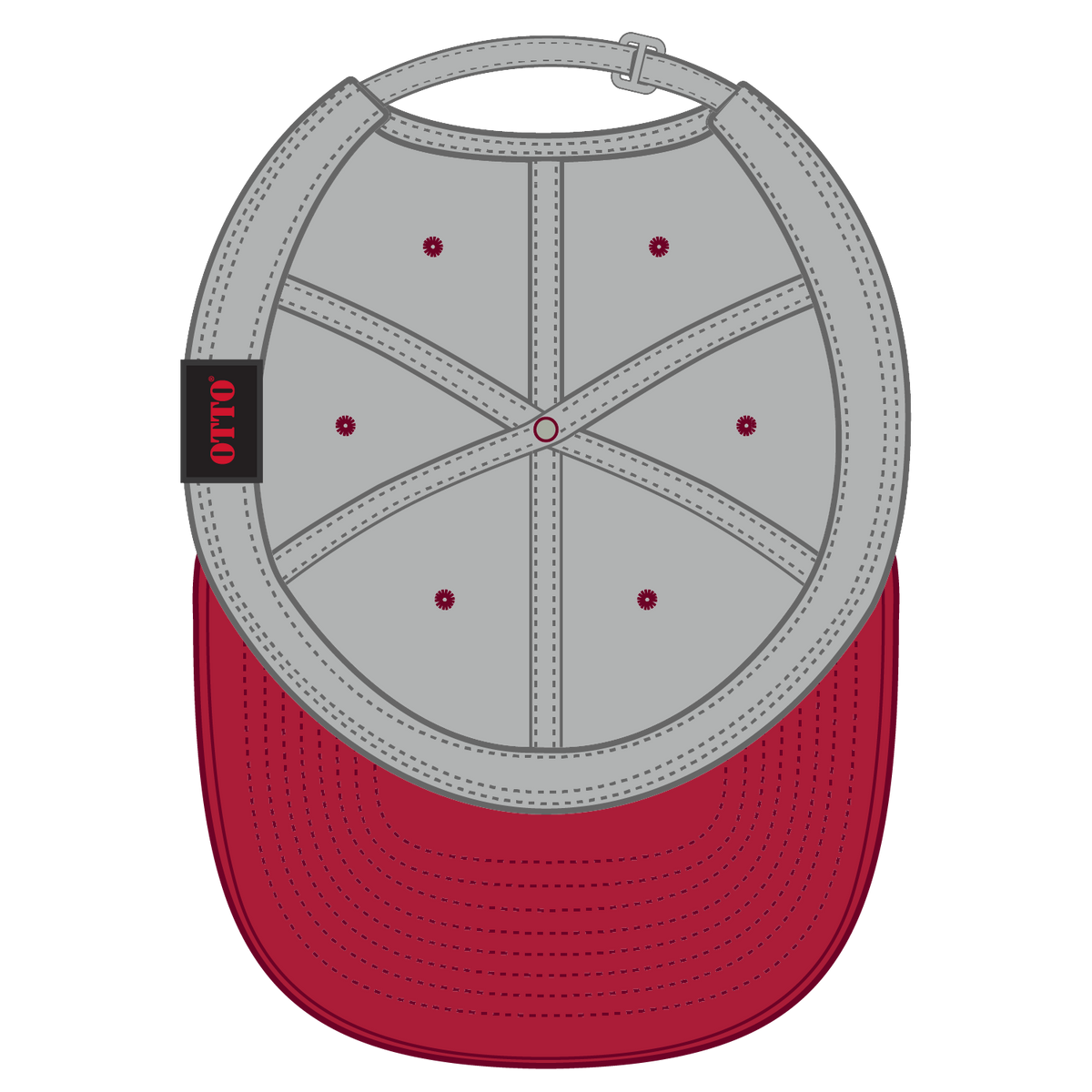 Inside View of 0214 - Red/Gry OTTO CAP 6 Panel Low Profile Baseball Cap