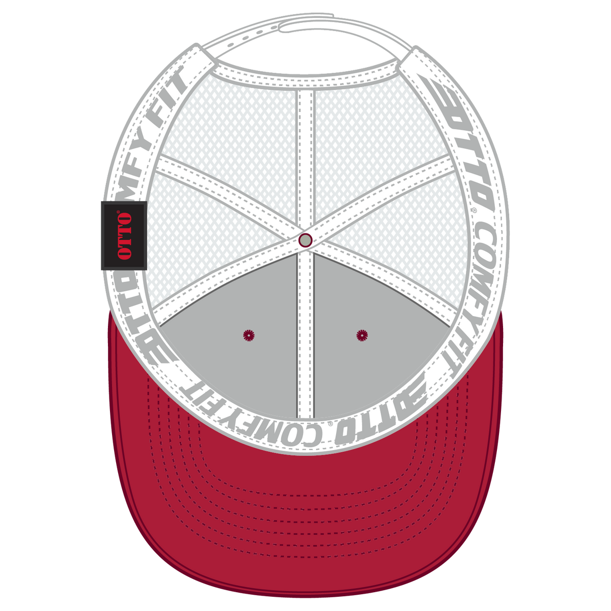 Inside View of 0216 - Red/Wht OTTO CAP "OTTO COMFY FIT" 6 Panel Low Profile Mesh Back Trucker Hat