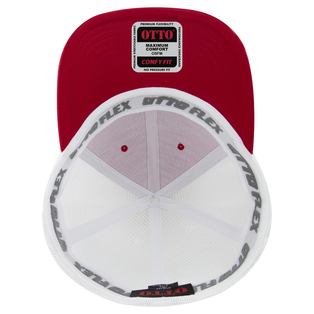 Inside View of 0216 - Red/Wht OTTO CAP "OTTO FLEX" Fitted 6 Panel Low Profile Mesh Back Trucker Hat