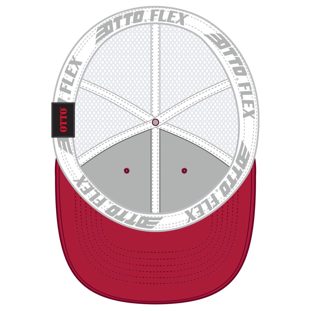 Inside View of 0216 - Red/Wht OTTO CAP "OTTO FLEX" Fitted 6 Panel Low Profile Mesh Back Trucker Hat