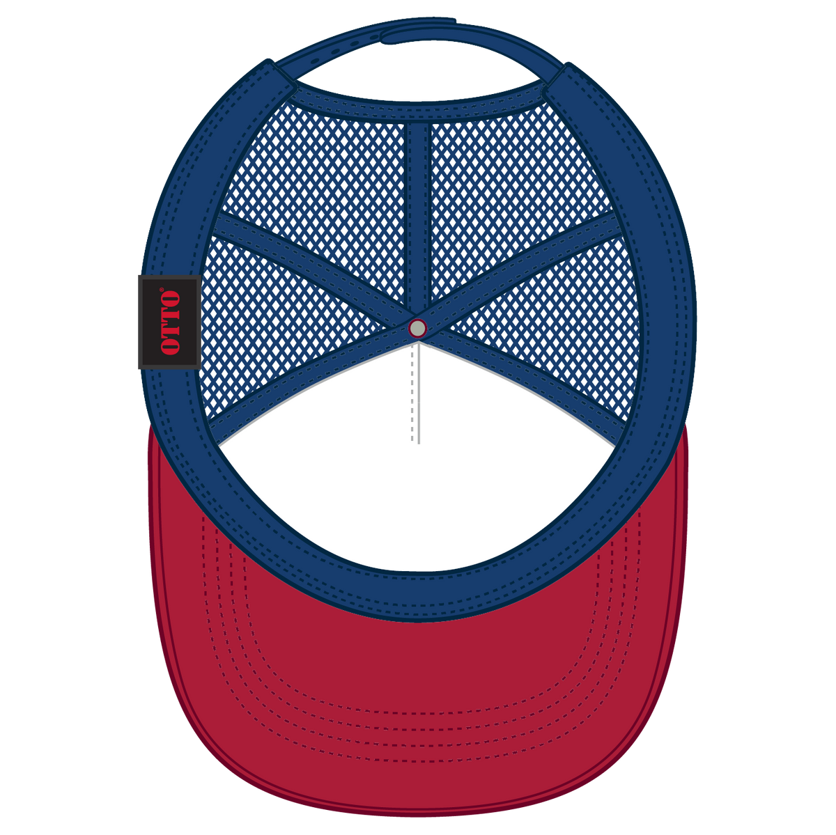 Inside View of 021601 - Red/Wht/Ryl OTTO CAP 5 Panel High Crown Mesh Back Trucker Hat
