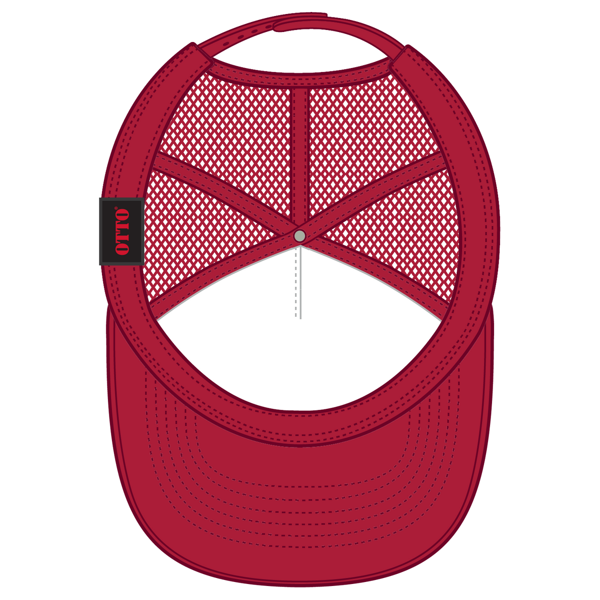 Inside View of 021602 - Red/Wht/Red OTTO CAP 5 Panel High Crown Mesh Back Trucker Hat