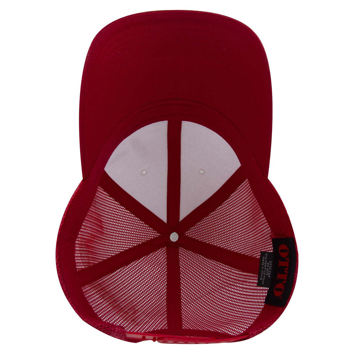 Inside View of 021602 - Red/Wht/Red OTTO CAP 6 Panel Low Profile Mesh Back Trucker Hat