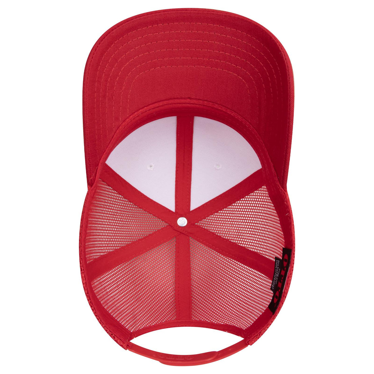 Inside View of 021602 - Red/Wht/Red OTTO CAP 6 Panel Mid Profile Mesh Back Trucker Hat