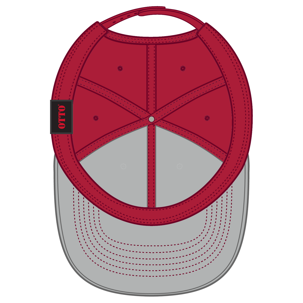 Inside View of 021602 - Red/Wht/Red OTTO CAP Seamless 6 Panel Mid Profile Mesh Back Trucker Hat