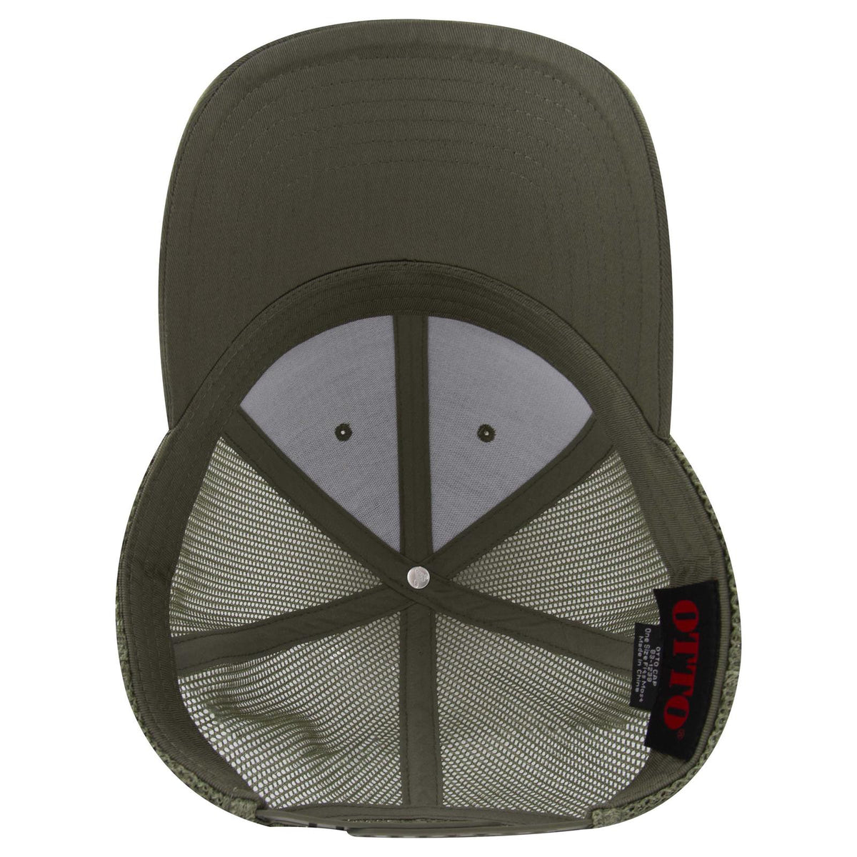 Inside View of 021A - Ol. Green OTTO CAP 6 Panel Low Profile Mesh Back Trucker Hat