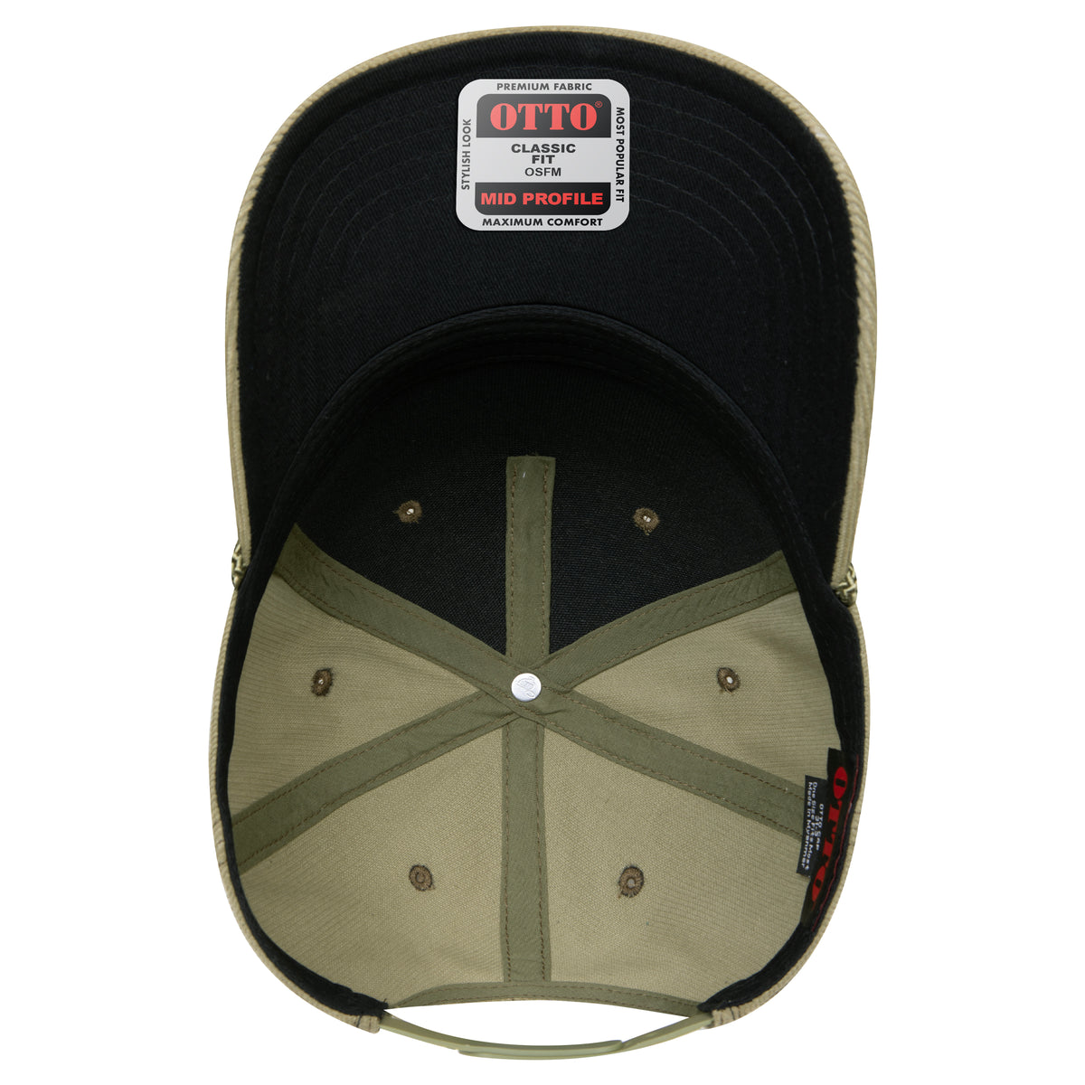 Inside View of 021B - Ol. Green OTTO CAP 5 Panel Mid Profile Baseball Cap