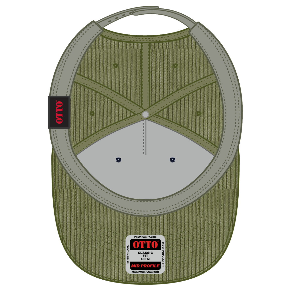 Inside View of 021B - Ol. Green OTTO CAP 5 Panel Mid Profile Baseball Cap