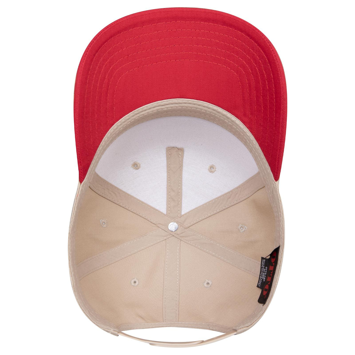 Inside View of 0232 - Red/Kha OTTO CAP 5 Panel Mid Profile Baseball Cap