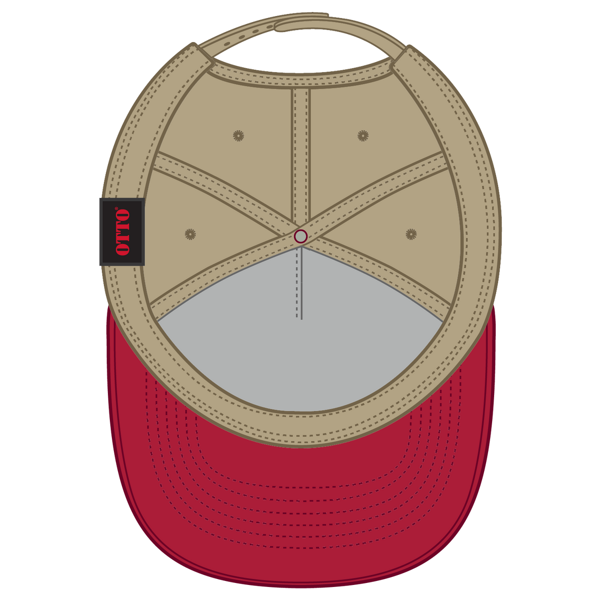 Inside View of 0232 - Red/Kha OTTO CAP 5 Panel Mid Profile Baseball Cap