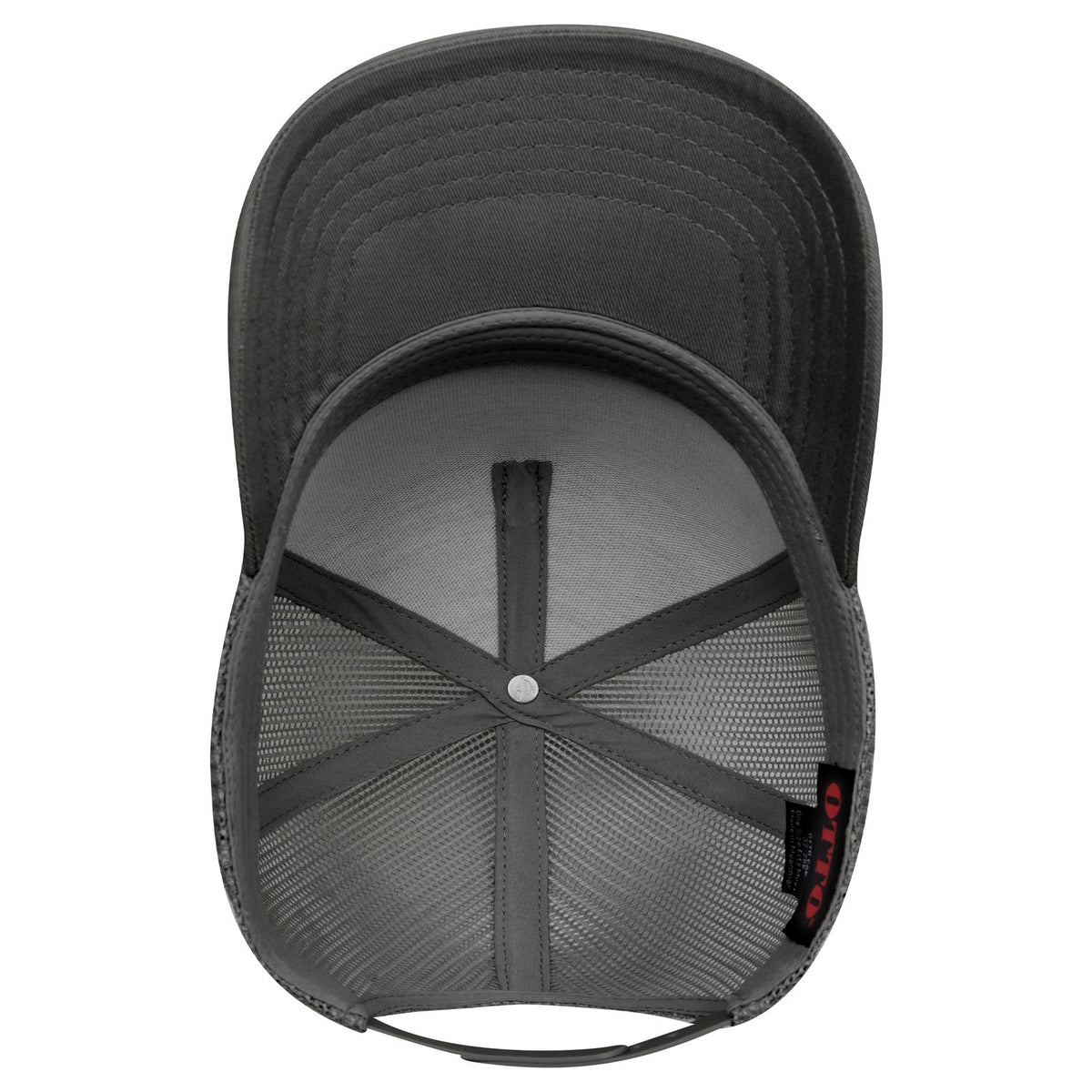 Inside View of 025 - Char. Gray OTTO CAP 5 Panel Mid Profile Mesh Back Trucker Hat