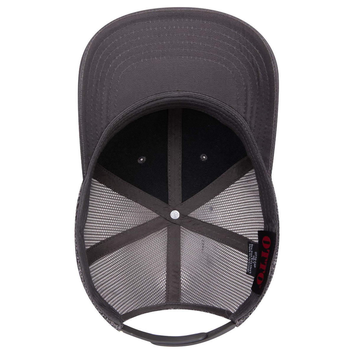 Inside View of 025 - Char. Gray OTTO CAP 6 Panel Mid Profile Mesh Back Trucker Hat