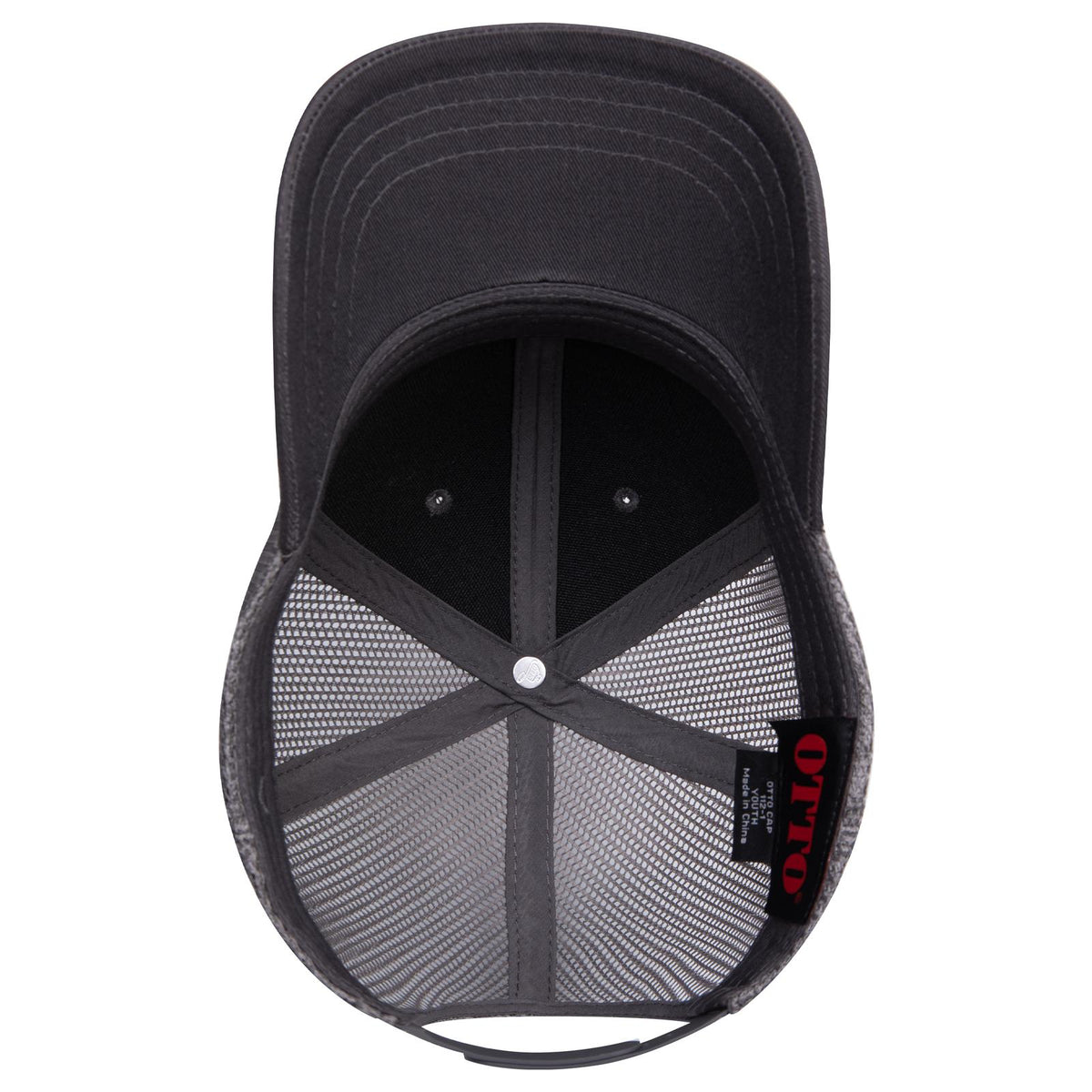 Inside View of 025 - Char. Gray OTTO CAP 6 Panel Mid Profile Mesh Back Trucker Hat