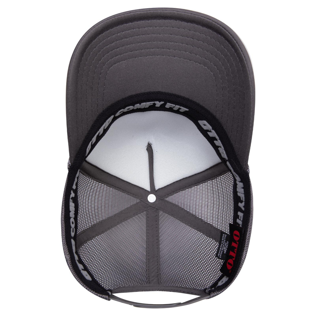 Inside View of 025 - Char. Gray OTTO CAP "OTTO COMFY FIT" 5 Panel High Crown Mesh Back Trucker Hat