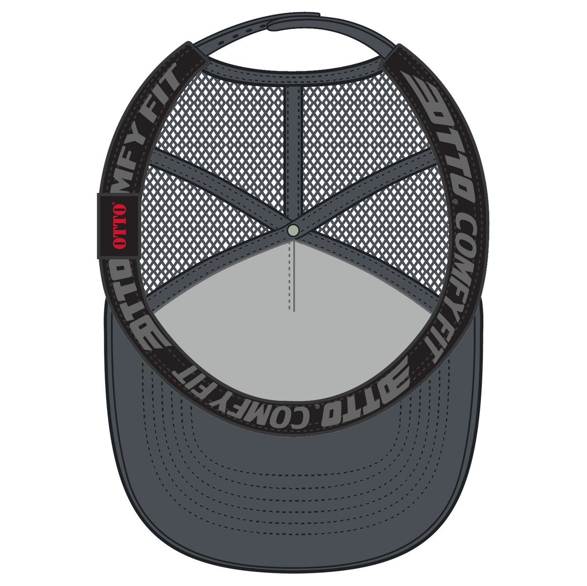Inside View of 025 - Char. Gray OTTO CAP "OTTO COMFY FIT" 5 Panel High Crown Mesh Back Trucker Hat