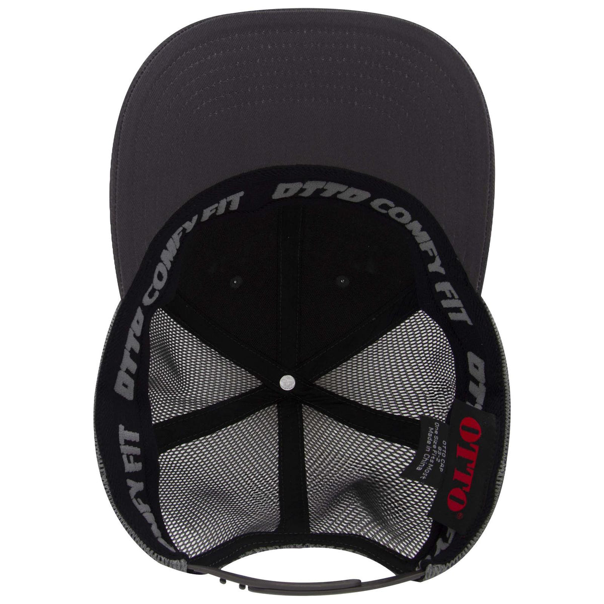 Inside View of 025 - Char. Gray OTTO CAP "OTTO COMFY FIT" 6 Panel Low Profile Mesh Back Trucker Hat