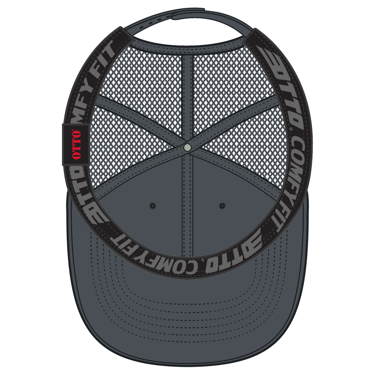 Inside View of 025 - Char. Gray OTTO CAP "OTTO COMFY FIT" 6 Panel Low Profile Mesh Back Trucker Hat