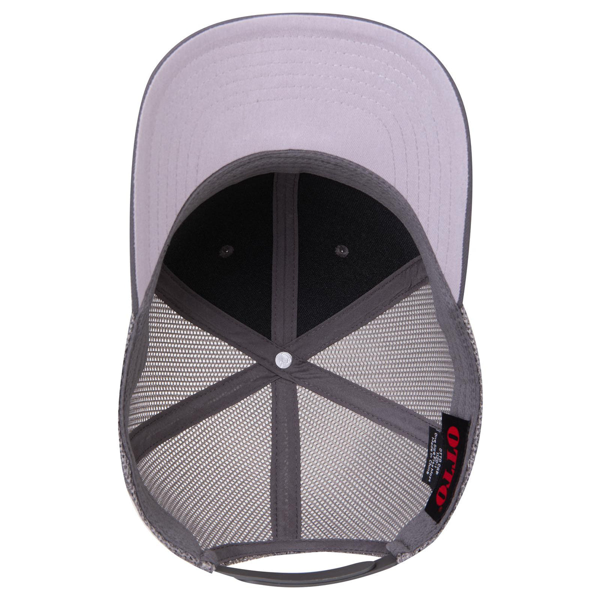 Inside View of 025 - Char. Gray OTTO CAP Seamless 6 Panel Mid Profile Mesh Back Trucker Hat