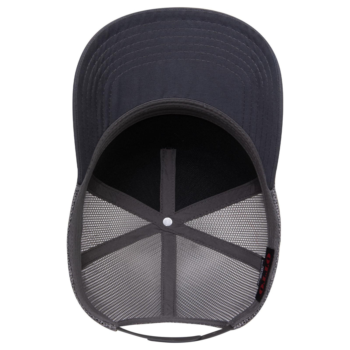 Inside View of 025B - Ch Gry OTTO CAP 5 Panel Mid Profile Mesh Back Trucker Hat